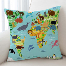 Load image into Gallery viewer, Animal World Map Cushion Cover - Beddingify