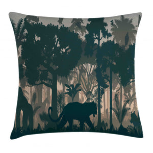 Spooky Forest And Animals Pattern Printed Cushion Cover