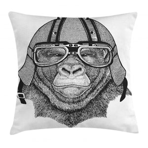 Hipster Grumpy Biker Ape Pattern Printed Cushion Cover