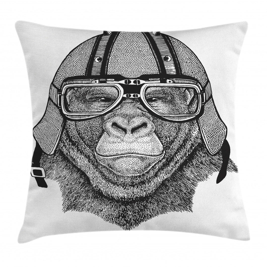 Hipster Grumpy Biker Ape Pattern Printed Cushion Cover