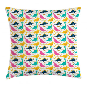 Rhythmic Dinosaurs Doodle Pattern Printed Cushion Cover