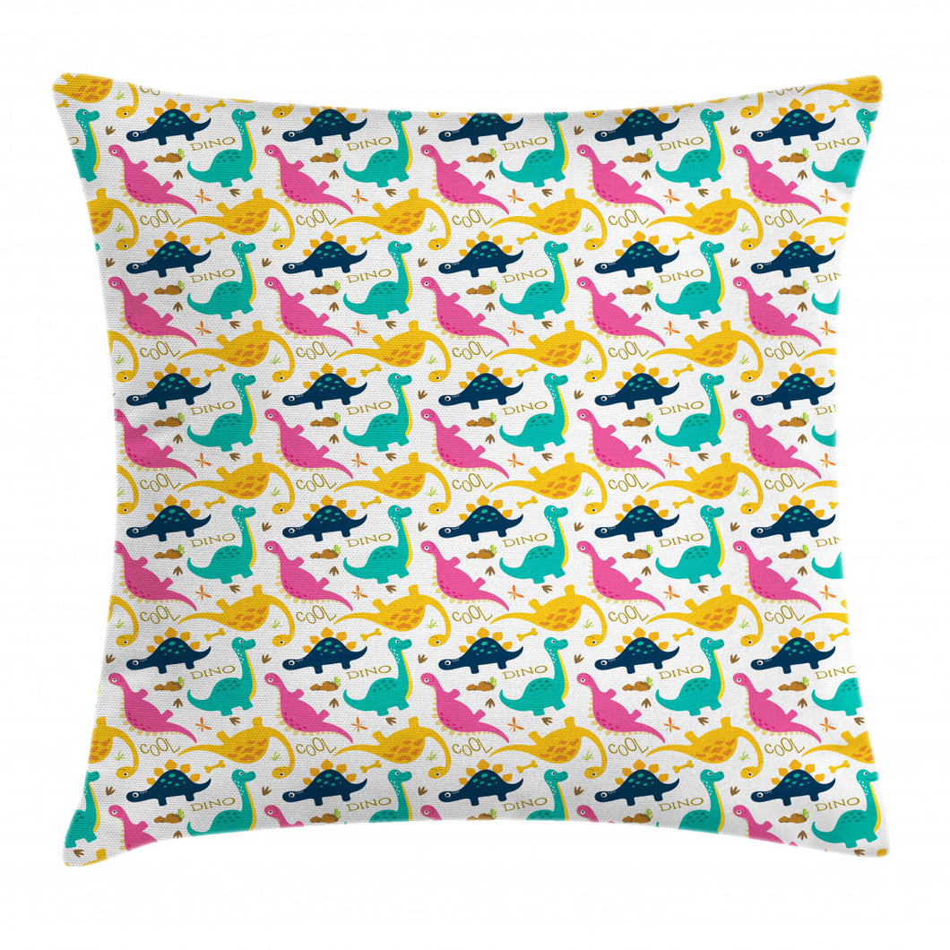Rhythmic Dinosaurs Doodle Pattern Printed Cushion Cover