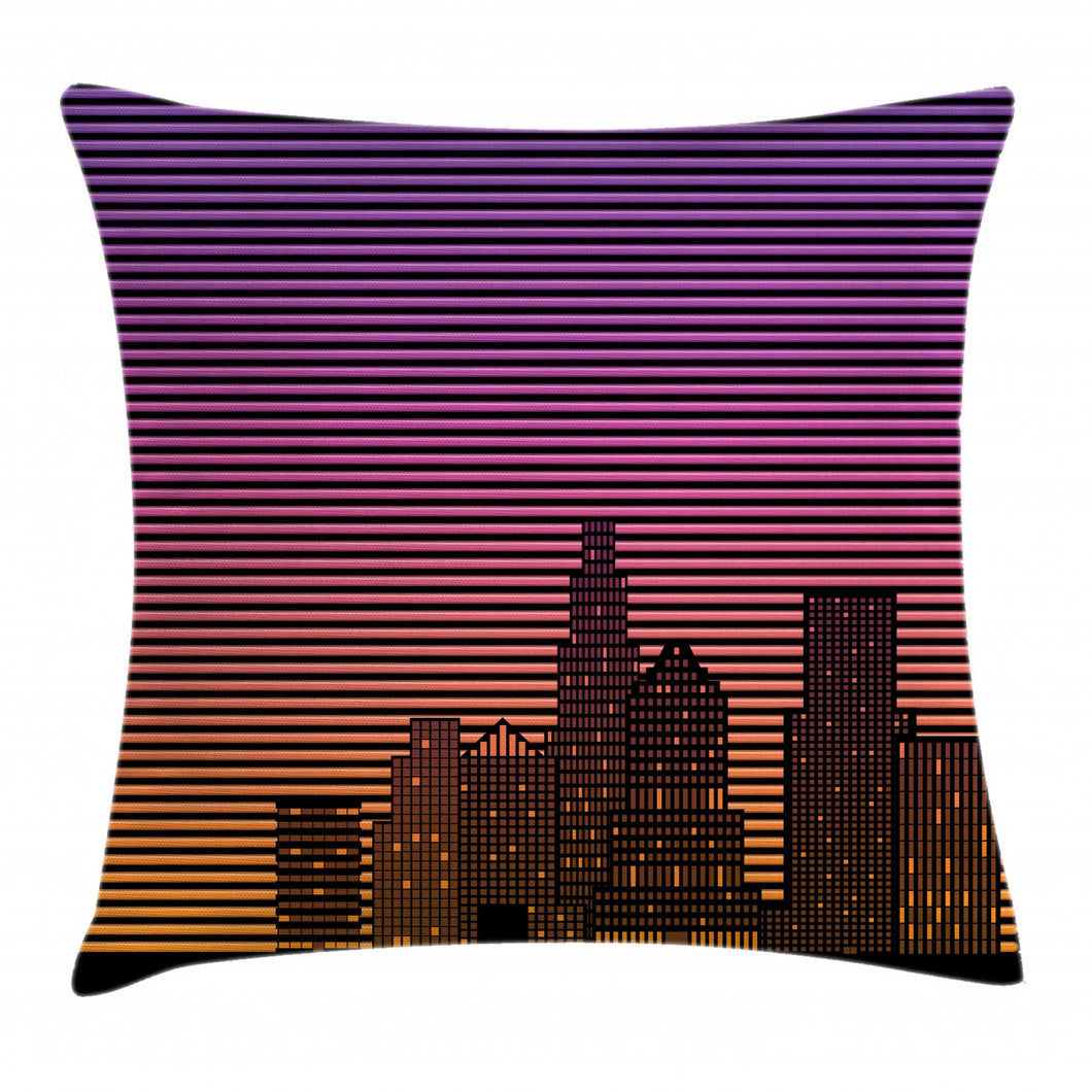80's Skyline High-Rise Pattern Printed Cushion Cover