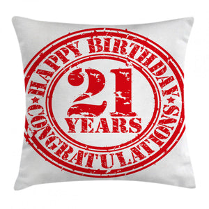 21 Years Red Circle Happy Birthday Art Printed Cushion Cover