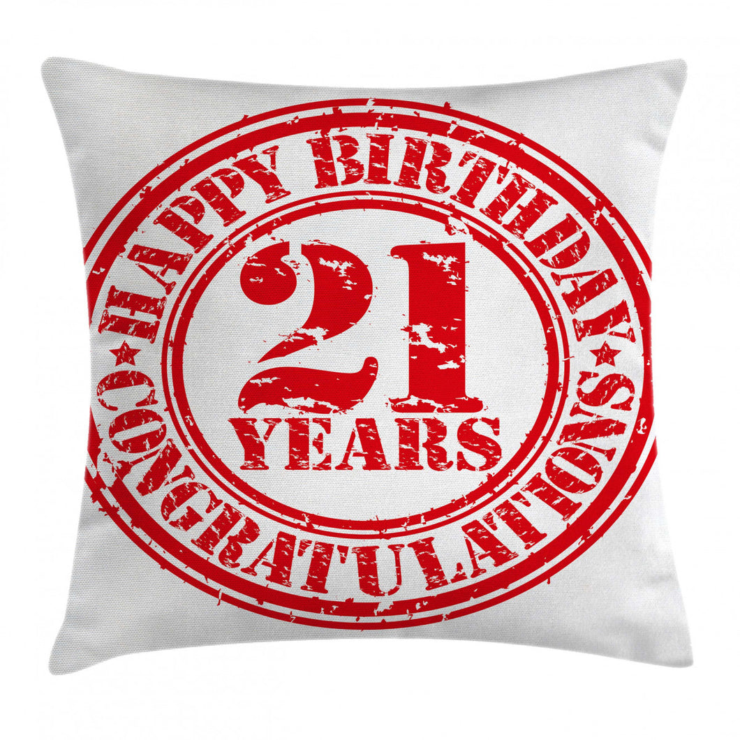 21 Years Red Circle Happy Birthday Art Printed Cushion Cover