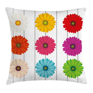 Vivid Petals On Stripe Pattern Printed Cushion Cover