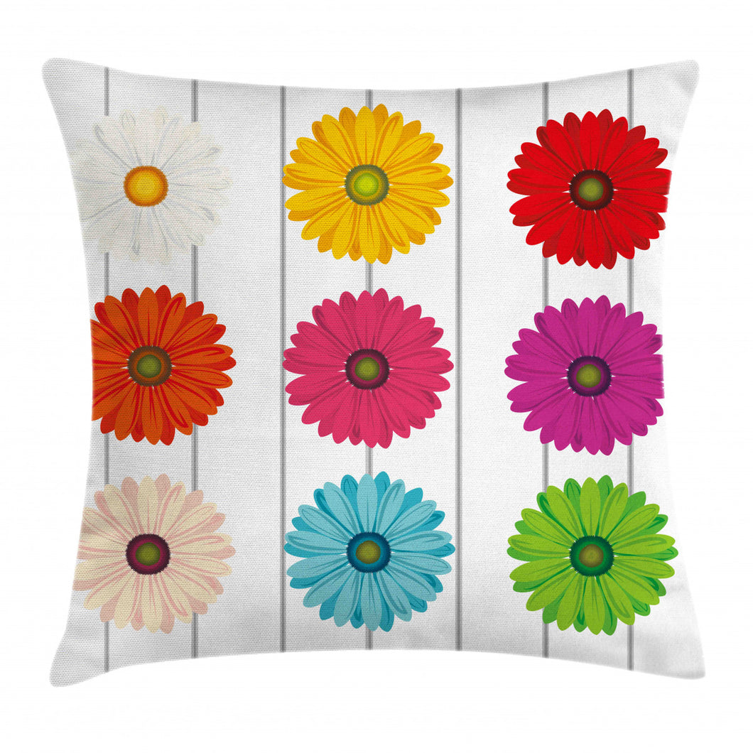 Vivid Petals On Stripe Pattern Printed Cushion Cover