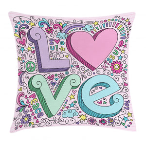 3D Lettering Groovy Love Pattern Printed Cushion Cover