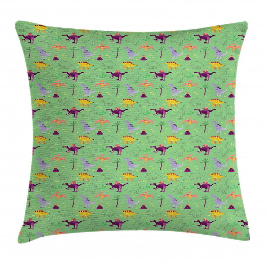 Sketch And Cartoon Dinosaur Pattern Printed Cushion Cover