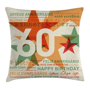 60th Happy Birthday With Many Different Languages Art Printed Cushion Cover
