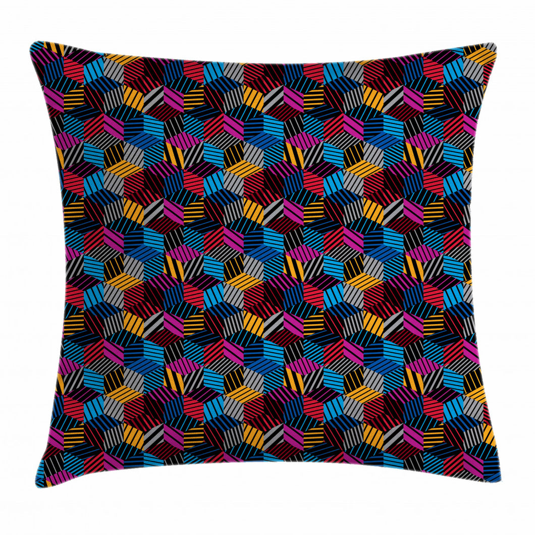 3D Cube Stripes Style Pattern Printed Cushion Cover