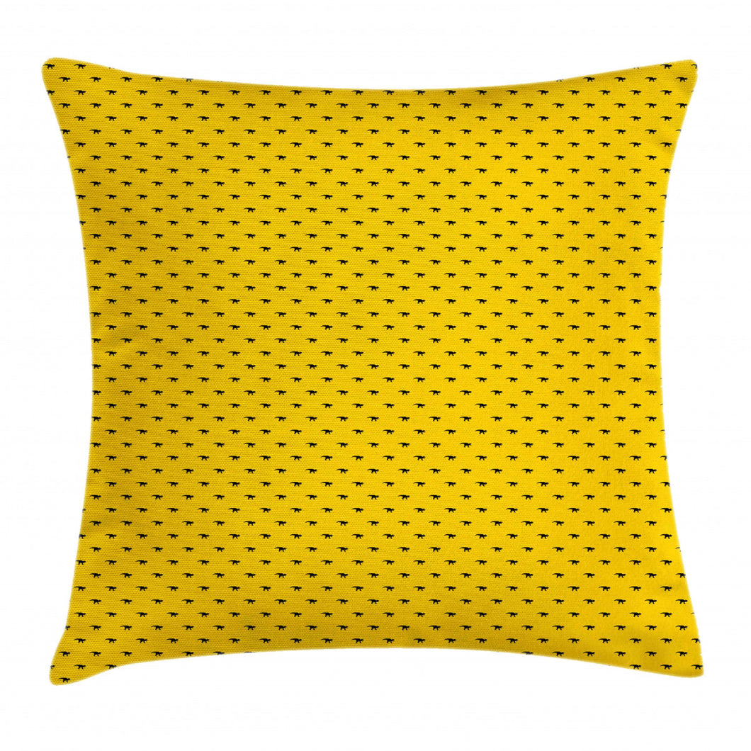 Monochrome Ceratopsia Predator Yellow Pattern Printed Cushion Cover