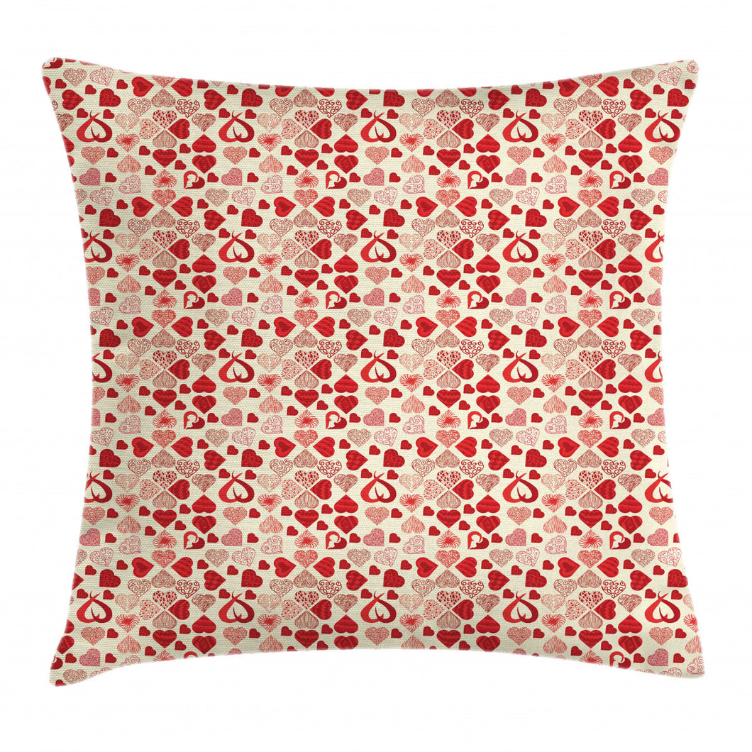 Creative Hearts Red Pattern Printed Cushion Cover