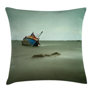 Abandoned Fishing Boat Art Printed Cushion Cover