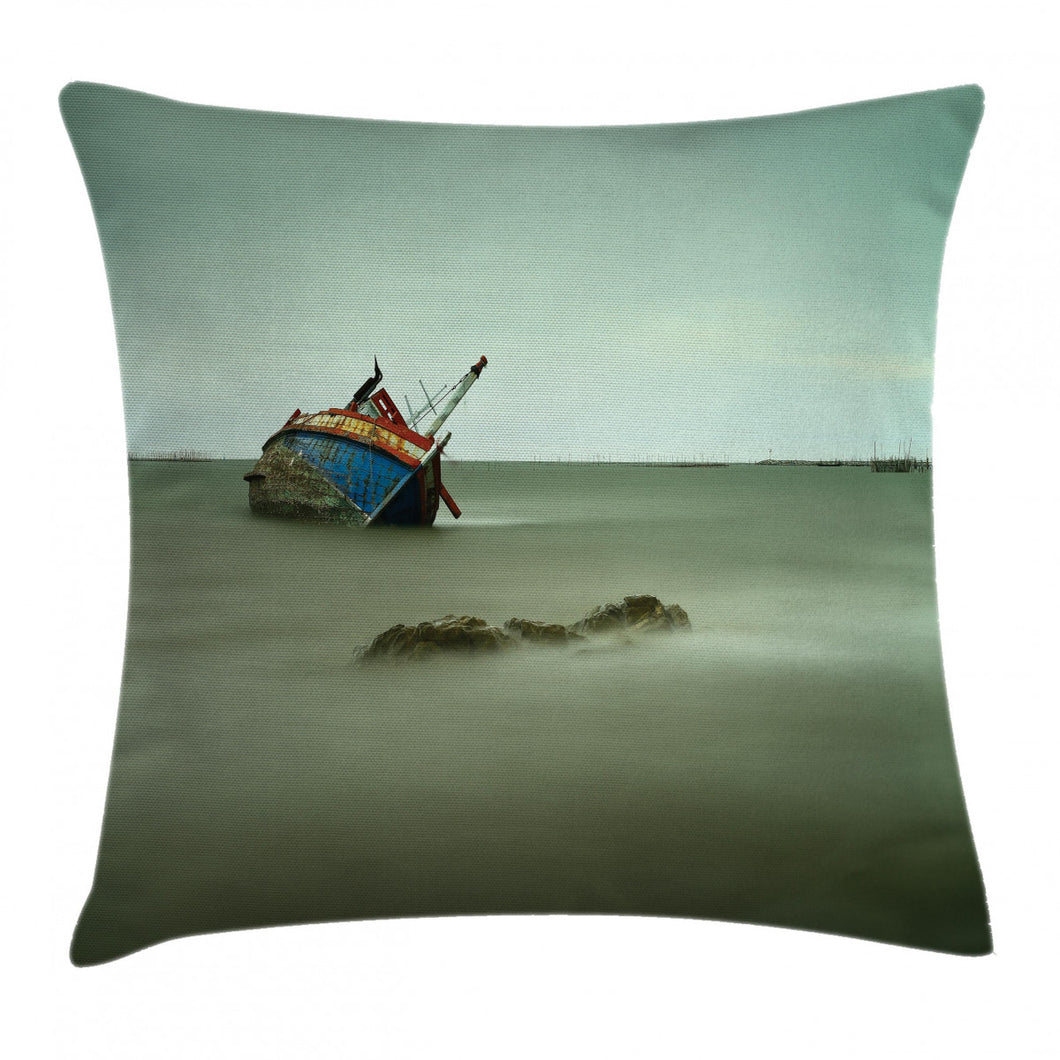 Abandoned Fishing Boat Art Printed Cushion Cover