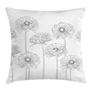 Thin Line Art Flowers Pattern Printed Cushion Cover