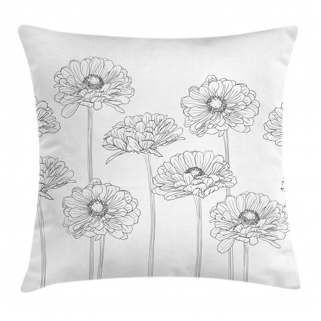 Thin Line Art Flowers Pattern Printed Cushion Cover